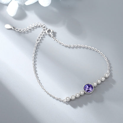 Ocean Heart Crystal Bracelet for Women S925 Pure Silver High End Jewelry, Niche Fashion Light Luxury Bracelet