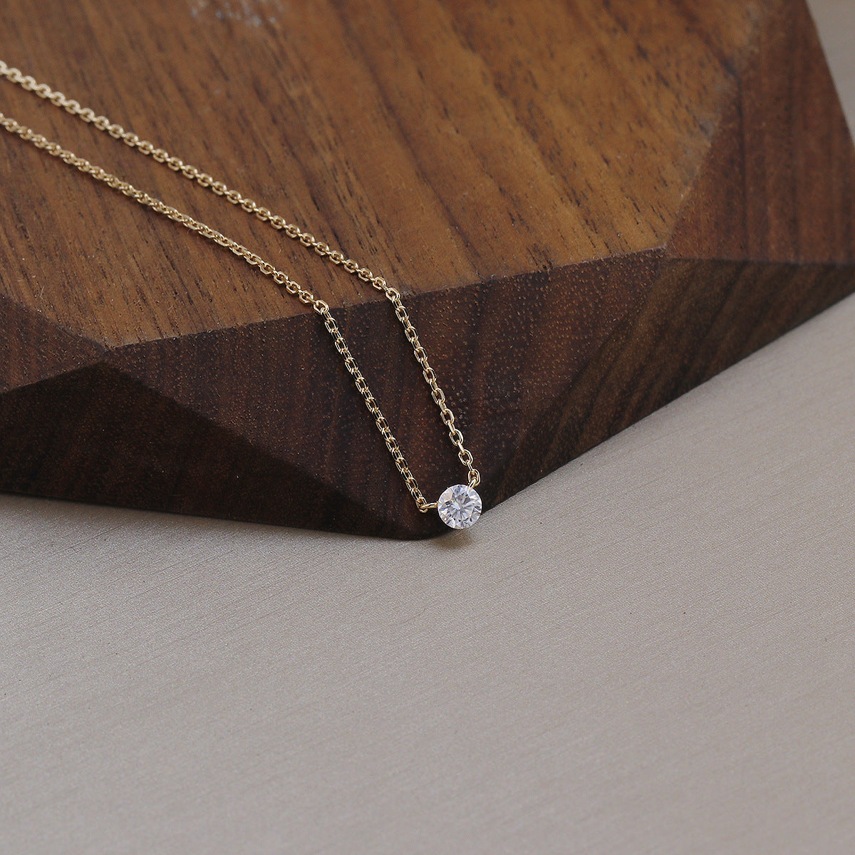 Agete simple round claw free diamond necklace 925 sterling silver gold-plated 10/20/30 layered collarbone chain