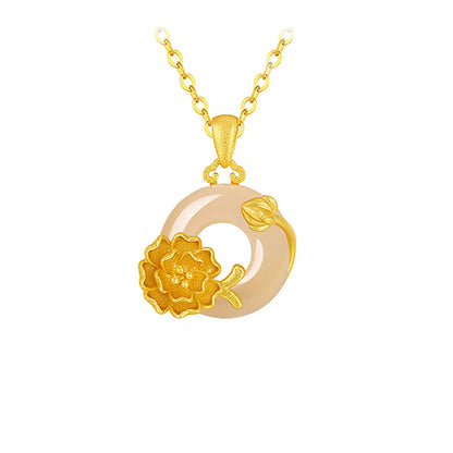 S925 sterling silver twelve flower god necklace, white jade marrow safety buckle pendant, versatile collarbone chain要