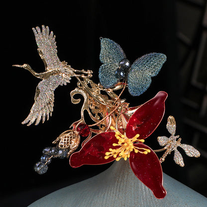 Bridal headwear, Xiuhe clothing, hair accessories, gold red glazed hairpins, fashionable accessories