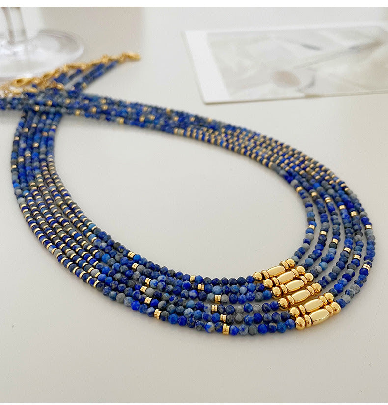 necklace  Retro lapis lazuli color beaded necklace for women