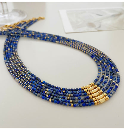 necklace  Retro lapis lazuli color beaded necklace for women