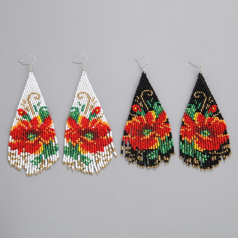 New retro ethnic style handmade flower tassel earrings and earrings
