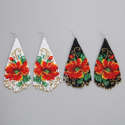 New retro ethnic style handmade flower tassel earrings and earrings