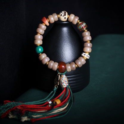 Bracelet Tibetan yak bone bracelet, old beeswax hand-woven tassel beads bracelet
