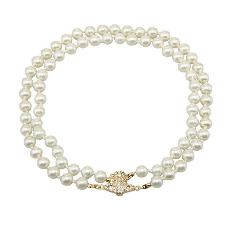 Magnet buckle double-layer pearl necklace necklace