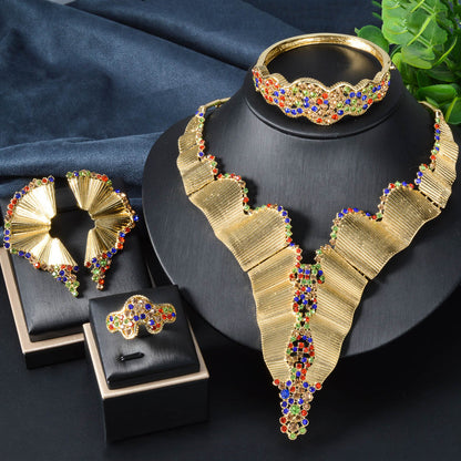 Dubai 18K Gold Plated Middle Eastern Fashion Necklace+Bracelet+Earrings+Ring Set