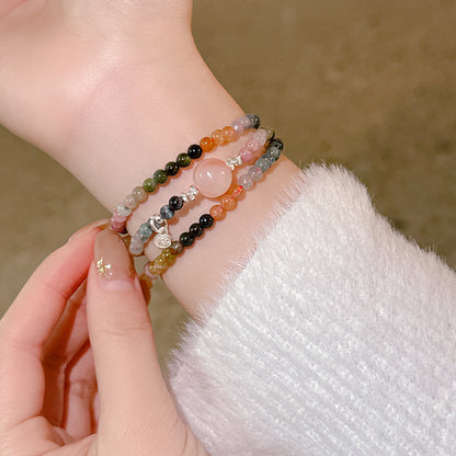 Bracelet  Hetian Jade Lotus Garnet Bearwax Bear Elastic Bracelet