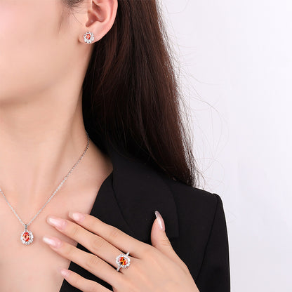 Jewelry new S925 all body silver set simulation orange red small pigeon egg pendant main 7 * 9-4 * 6