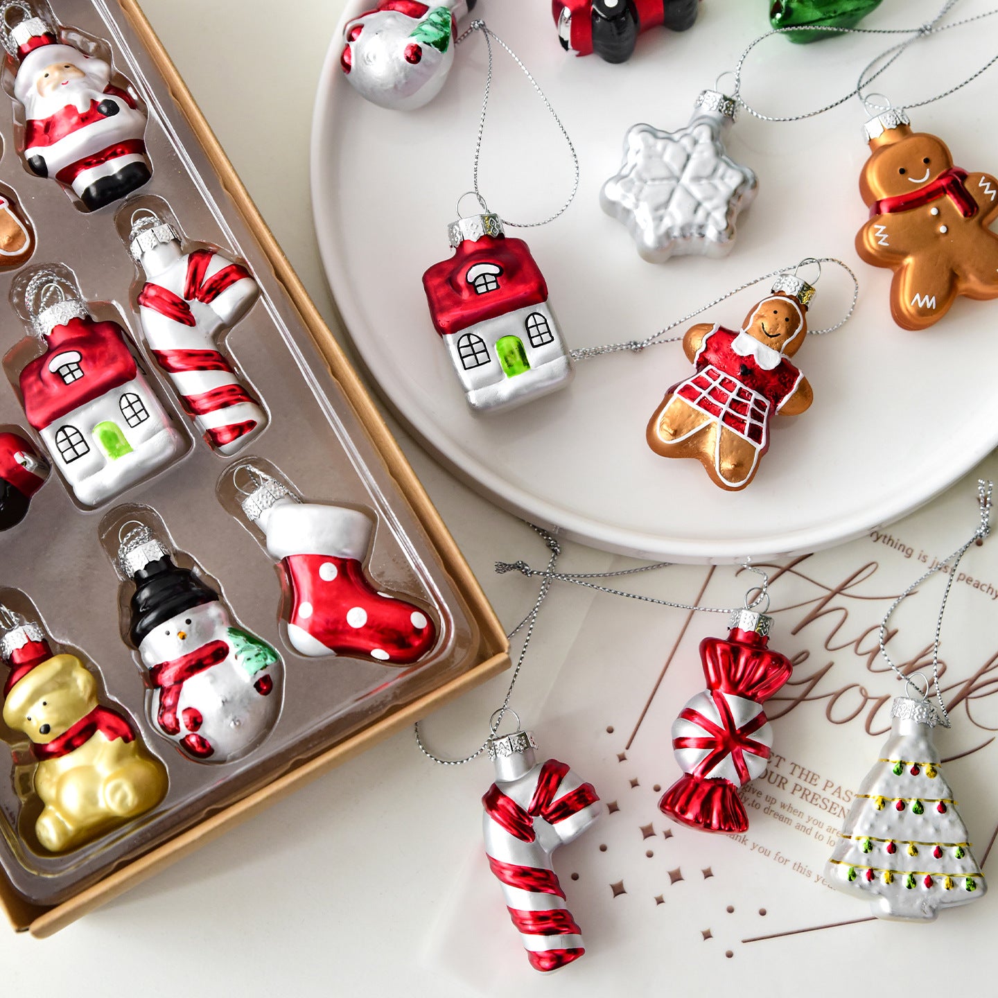 New Christmas Decoration Santa Claus Snowman Decoration Christmas Tree Pendant Creative Glass Painted Small Pendant