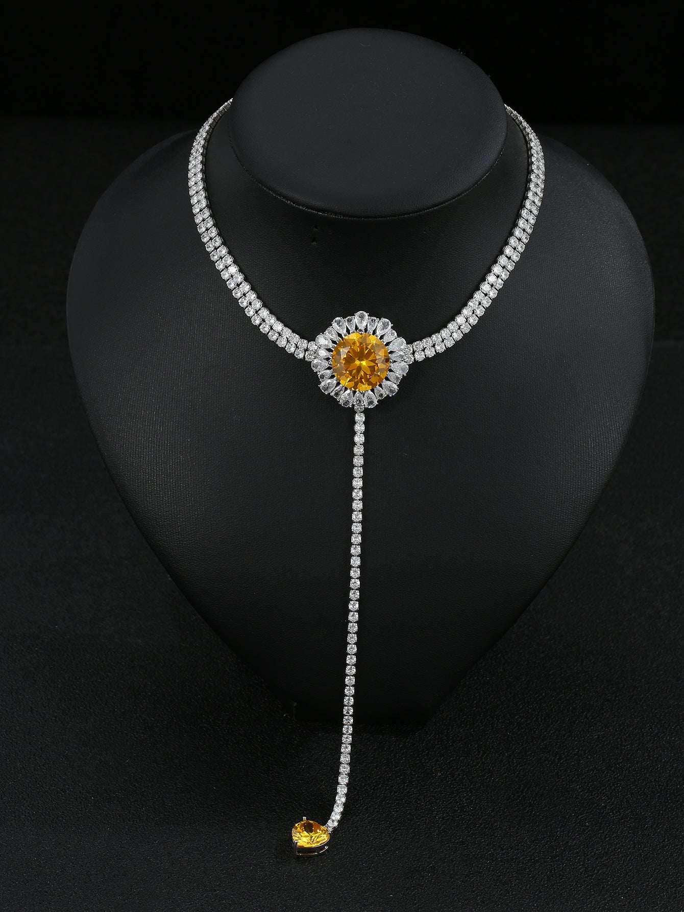 Tassels versatile and fashionable yellow zircon pulling adjustable necklace