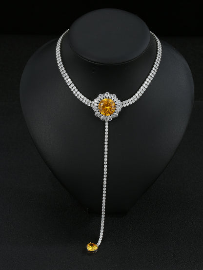 Tassels versatile and fashionable yellow zircon pulling adjustable necklace