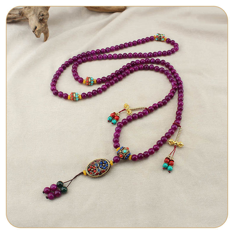 necklace  Long jade necklace for women Nepalese tassel crossbody chain ethnic style