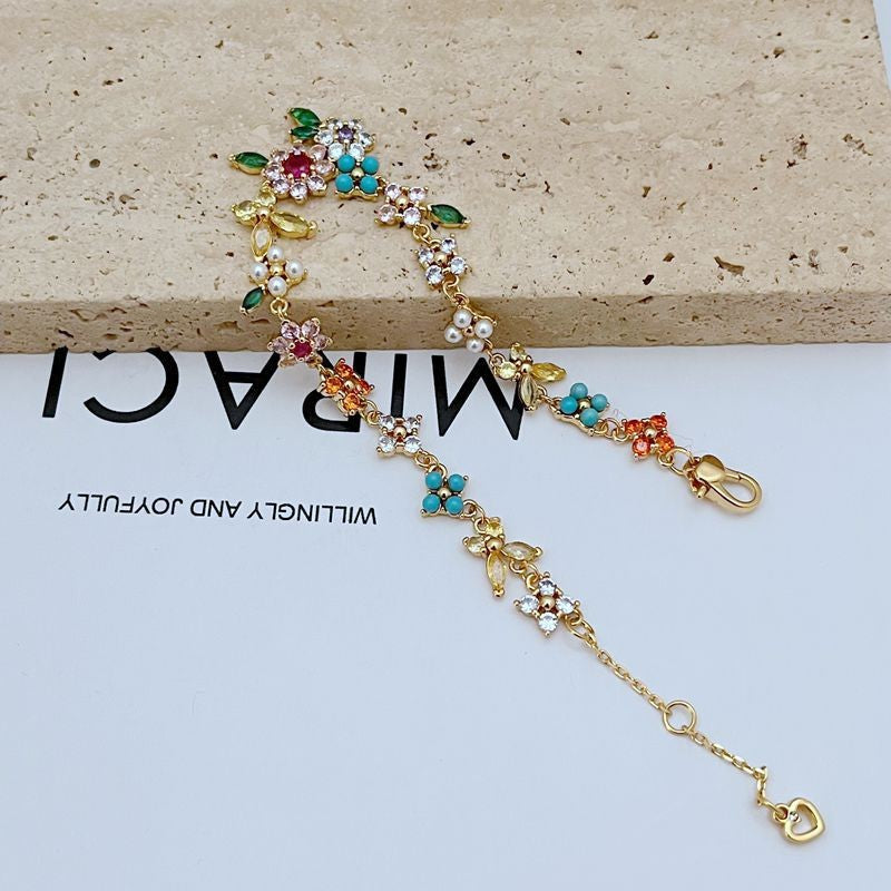 Asymmetric Sparkling Zircon Pearl Inlaid Flower Butterfly Earnail Necklace Bracelet