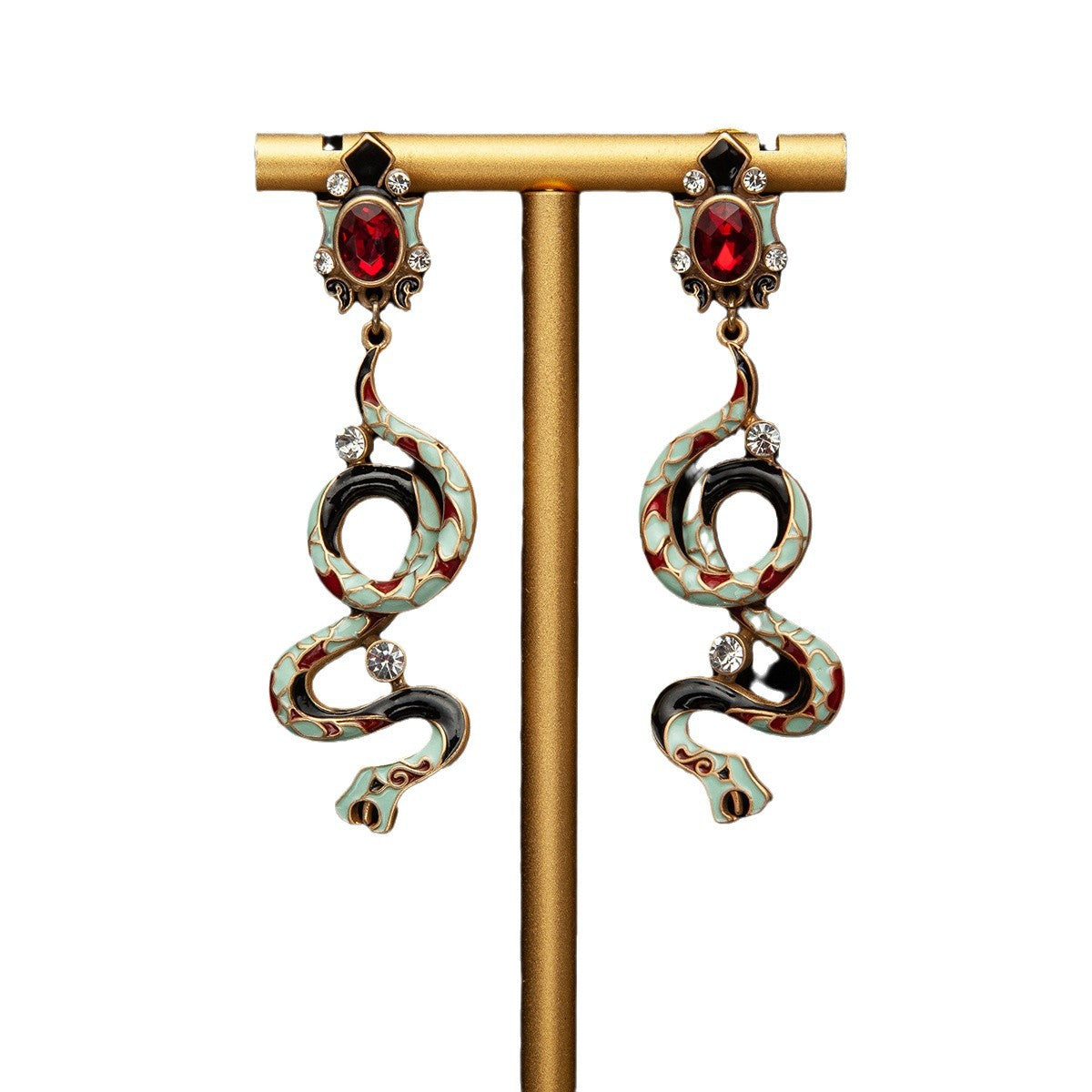 High sense of European and American style white snake-shaped earrings
