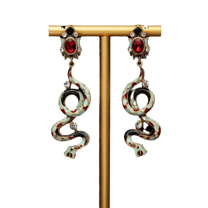 High sense of European and American style white snake-shaped earrings