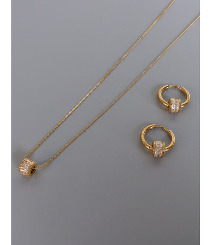 French style diamond studded geometric minimalist earrings titanium steel plated 18K gold versatile necklace set