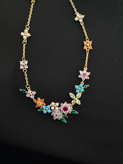 KS New Flower Colorful Jewelry Set Copper Plated 24K Necklace Bracelet Earrings