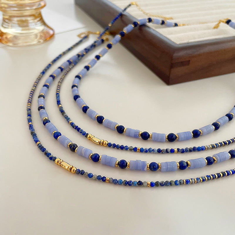 necklace  Retro lapis lazuli color beaded necklace for women