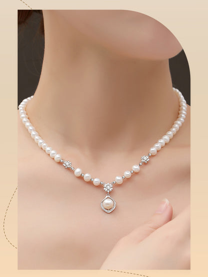 Natural freshwater pearl S925 silver necklace does not fade, new Chinese style light luxury high-end decorative accessory