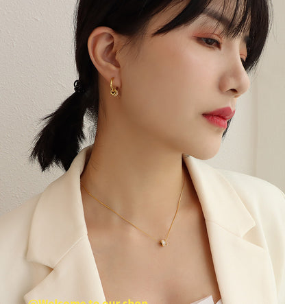French style diamond studded geometric minimalist earrings titanium steel plated 18K gold versatile necklace set