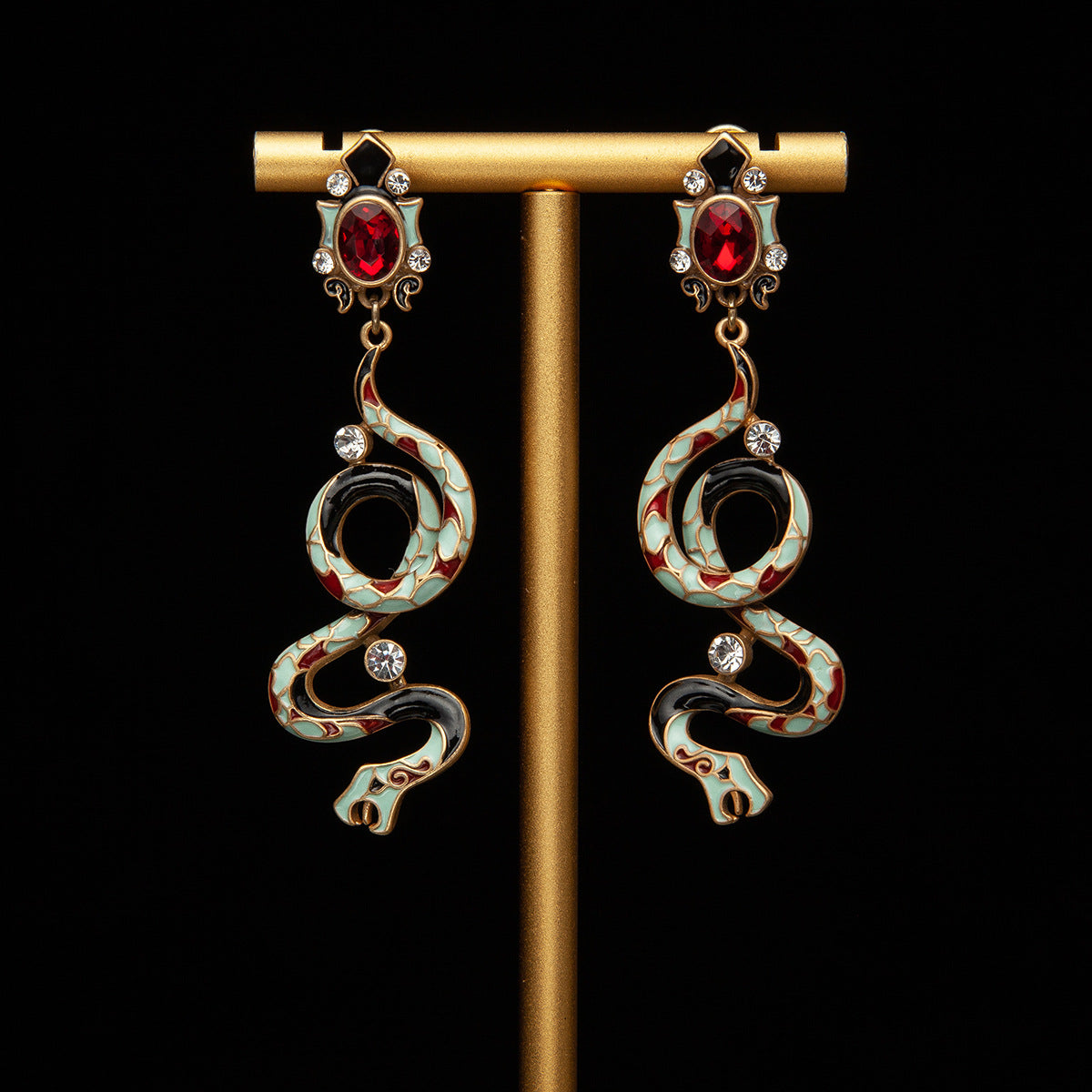 High sense of European and American style white snake-shaped earrings