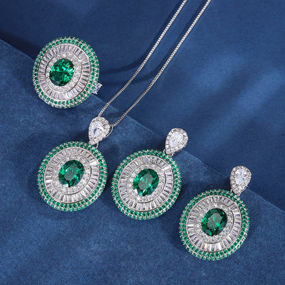 Jewelry copper gold-plated European and American simulated colored gemstone emerald sparkling diamond pendant for women