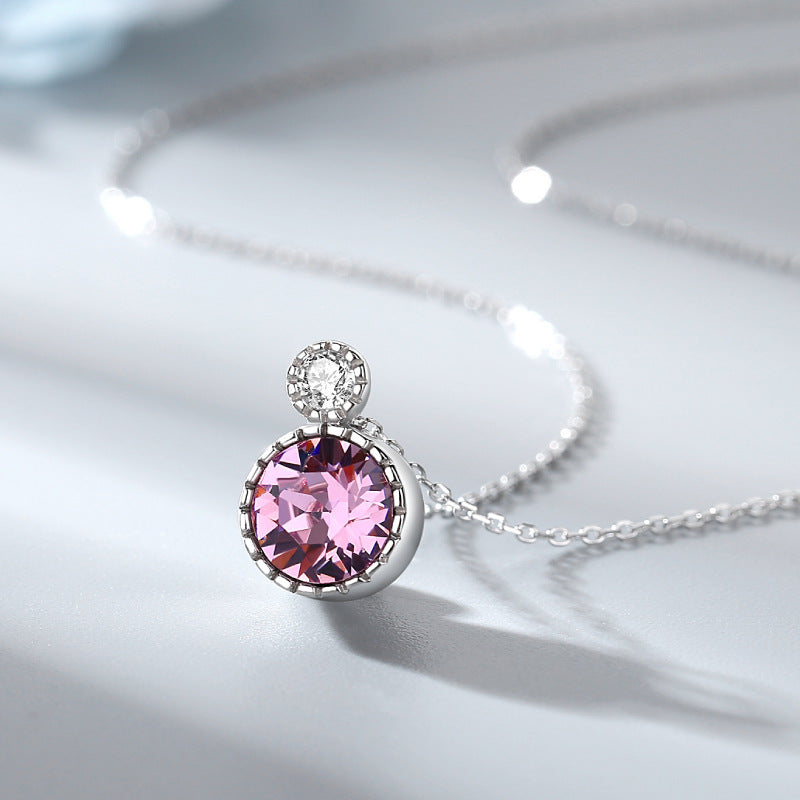 Classic Ocean Heart Necklace Women's Jewelry S925 Silver Crystal Pendant Clavicle Chain
