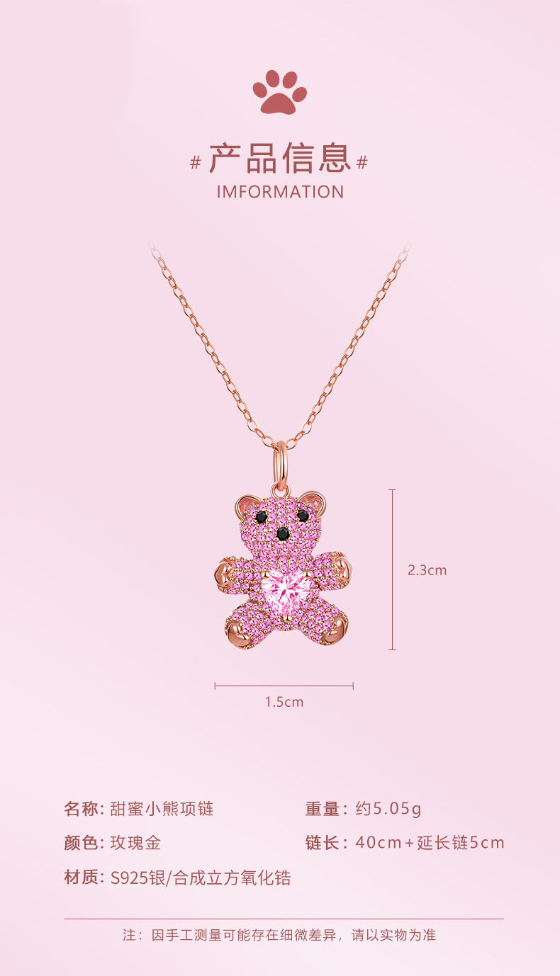 necklace  Bear necklace s925 silver collarbone chain with constant temperature and color change