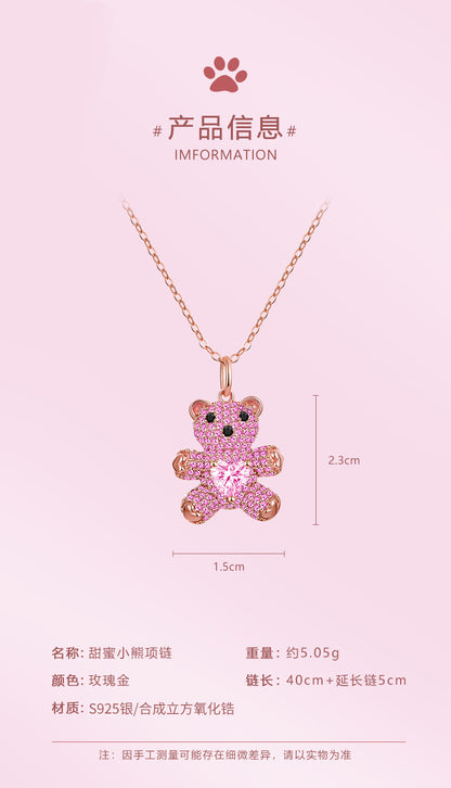 necklace  Bear necklace s925 silver collarbone chain with constant temperature and color change