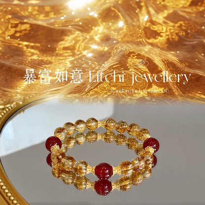 【 Wealth and Prosperity 】 Natural Yellow Crystal Yellow Tower Crystal Bracelet Original Design Red Agate Bracelet