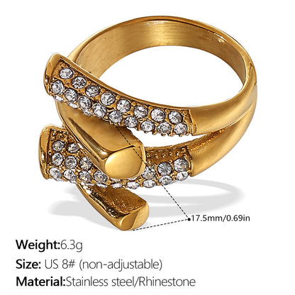 European and American Instagram influencer's multi-layer ring plated with 18K gold and inlaid with rhinestones, the ring will not fade