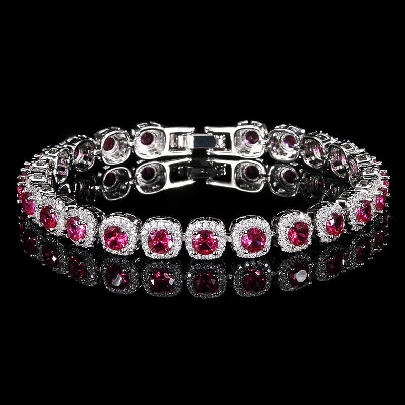 Jewelry European and American Retro Simulation Corundum Full Diamond Bracelet Handmade Main Stone 4mm