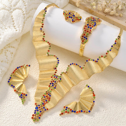 Dubai 18K Gold Plated Middle Eastern Fashion Necklace+Bracelet+Earrings+Ring Set