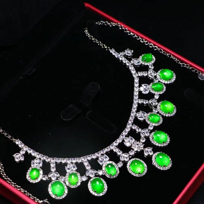 Ice seed emerald jade color jadeite plated 925 silver necklace
