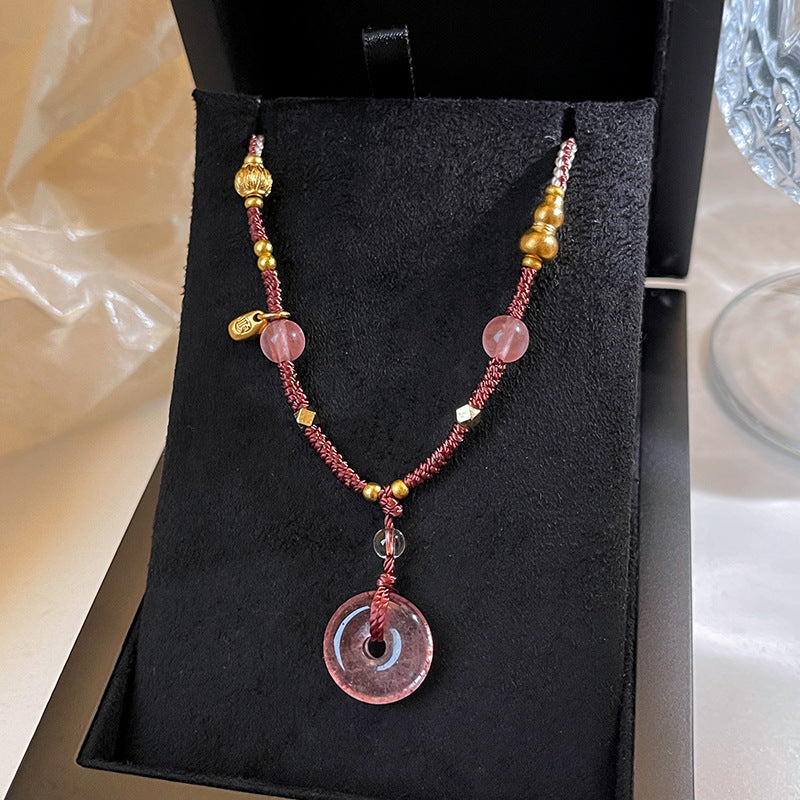 New Chinese style pink safety buckle woven rope pendant necklace 2025 new necklace