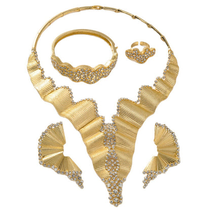 Dubai 18K Gold Plated Middle Eastern Fashion Necklace+Bracelet+Earrings+Ring Set