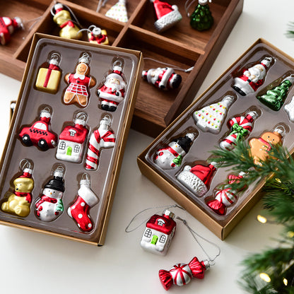 New Christmas Decoration Santa Claus Snowman Decoration Christmas Tree Pendant Creative Glass Painted Small Pendant