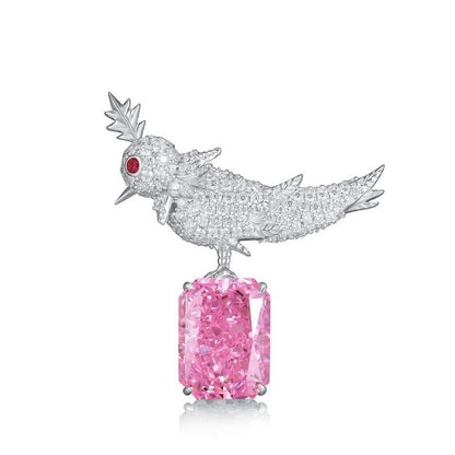 European and American S925 silver bird brooch women's ice flower cut high carbon diamond clothing accessories exquisite luxury versatile