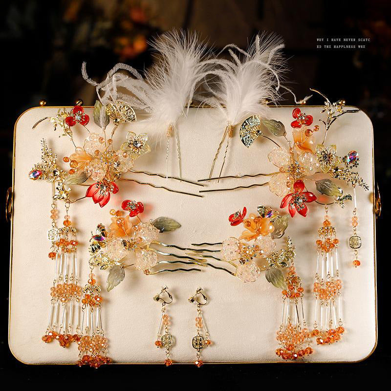 New Chinese style Xiuhe headwear, simple gold hairpin necklace set, hair accessories, fashionable accessories
