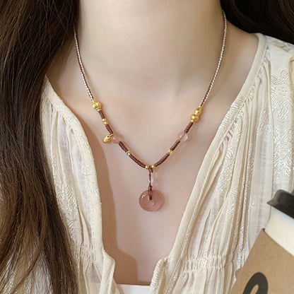 New Chinese style pink safety buckle woven rope pendant necklace 2025 new necklace