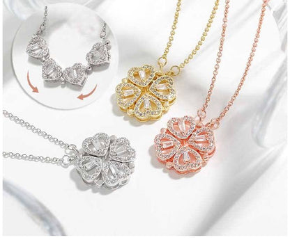 S925 pure silver heart-shaped clover necklace with flowers full of diamonds, light luxury style collarbone chain, a two piece jewelry