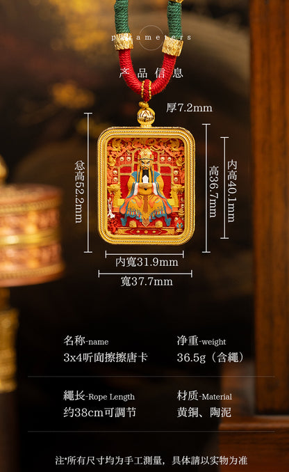 Green Tara Zakhilam Fifth Master's Past and Present Lives Necklace Hand drawn Tangka Brass Necklace