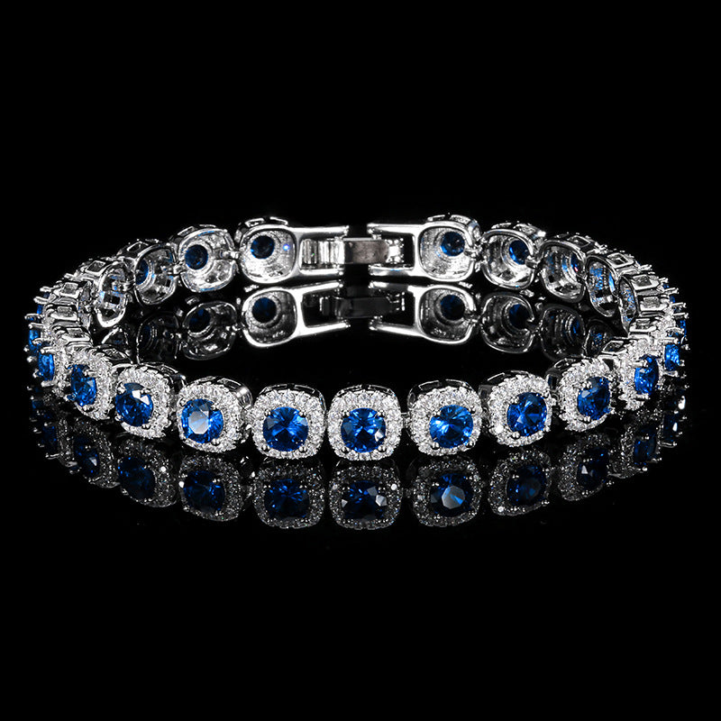 Jewelry European and American Retro Simulation Corundum Full Diamond Bracelet Handmade Main Stone 4mm