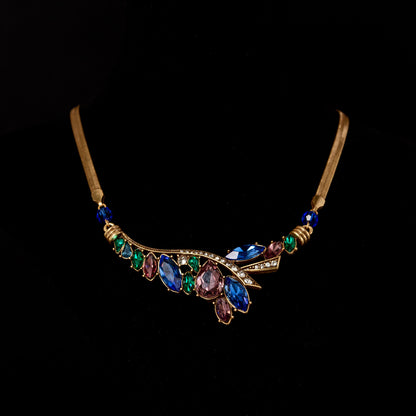 Vintage zirconia cicada wing earrings necklace with medieval style, European and American style jewelry set