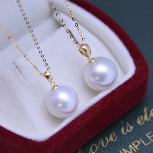 Freshwater 12-13mm Round Strong Light Single Pearl Melon Head Pendant Sai Australian White G18 K Gold O-shaped Necklace