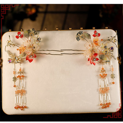 New Chinese style Xiuhe headwear, simple gold hairpin necklace set, hair accessories, fashionable accessories