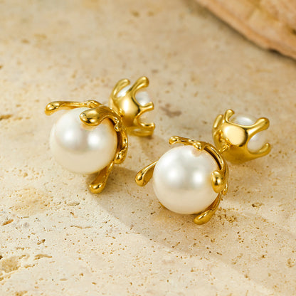 Hot selling earrings with stainless steel earrings inlaid with pearls and a dual directional design, niche earrings