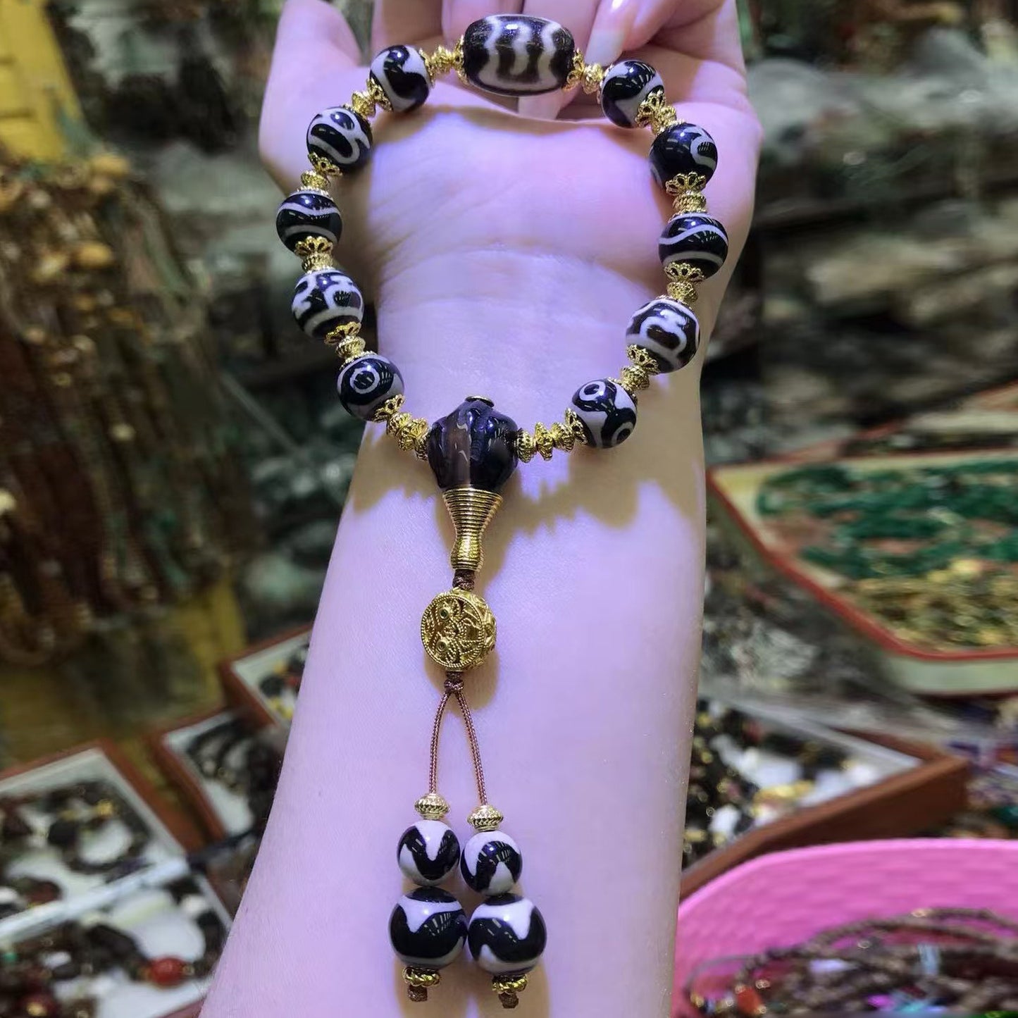 Bracelet  Tibetan Dzi Beads Multi-Treasure Bracelet Tiger Teeth Wealth God Aquarius Three Eyes Vintage Retro Bracelet