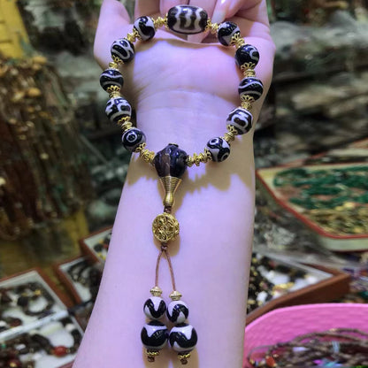 Bracelet  Tibetan Dzi Beads Multi-Treasure Bracelet Tiger Teeth Wealth God Aquarius Three Eyes Vintage Retro Bracelet